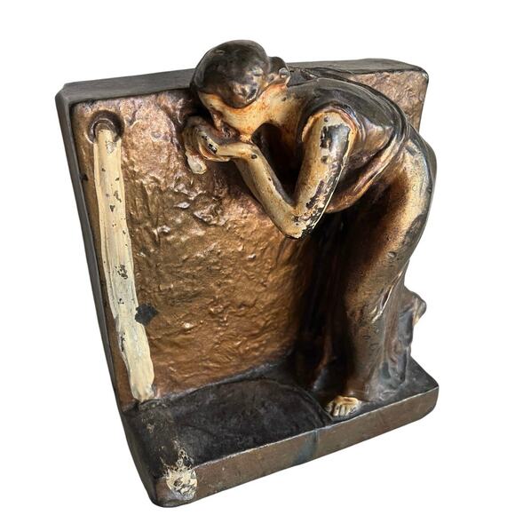 Vtg 5” Bronze Clad Bookend Art Nouveau Woman Fountain Statue Goddess Figurine - Picture 3 of 7